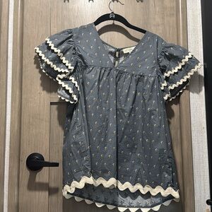 Entro Blue Blouse with Cream Accents